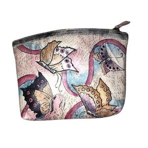 Emily Ann of Boca Raton Handmade Leather Clutch with Butterflies 8x6